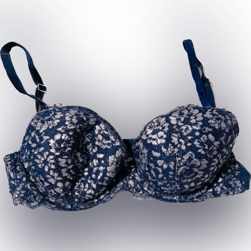 🍄Bra Dream Angels Victoria Secret  Lined Dem Demi Double Blue Silver 32C